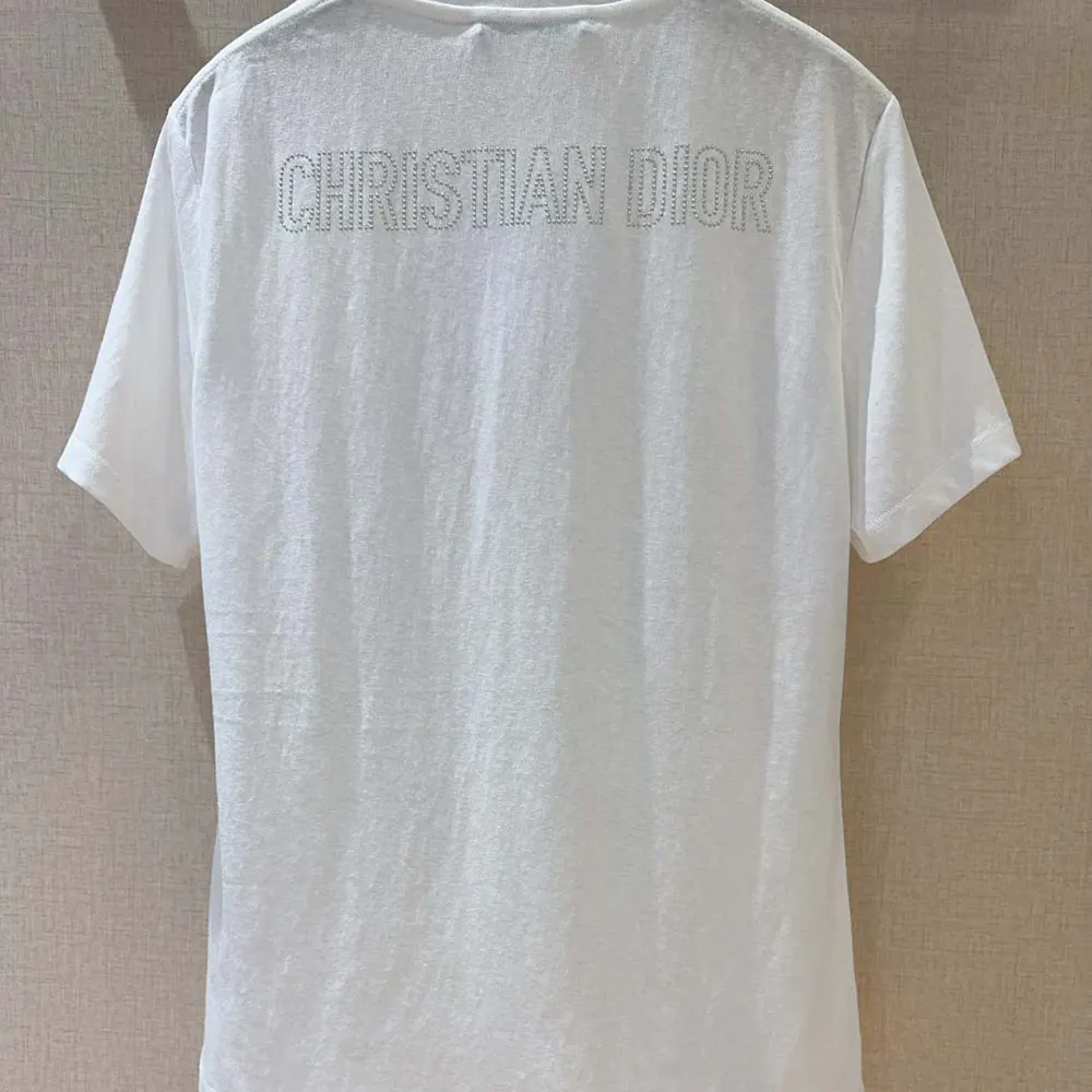 Dior Women T-Shirt White Cotton and Linen Jersey with Black Dior Cabinet de Curiosités Motif