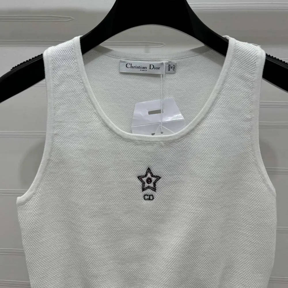 Dior Women Vibe Cropped Tank Top White Technical Mesh with Three-Tone Signature