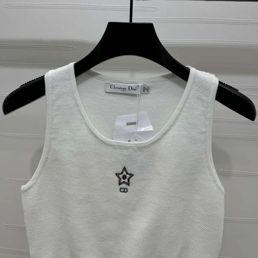 Dior Women Vibe Cropped Tank Top White Technical Mesh with Three-Tone Signature