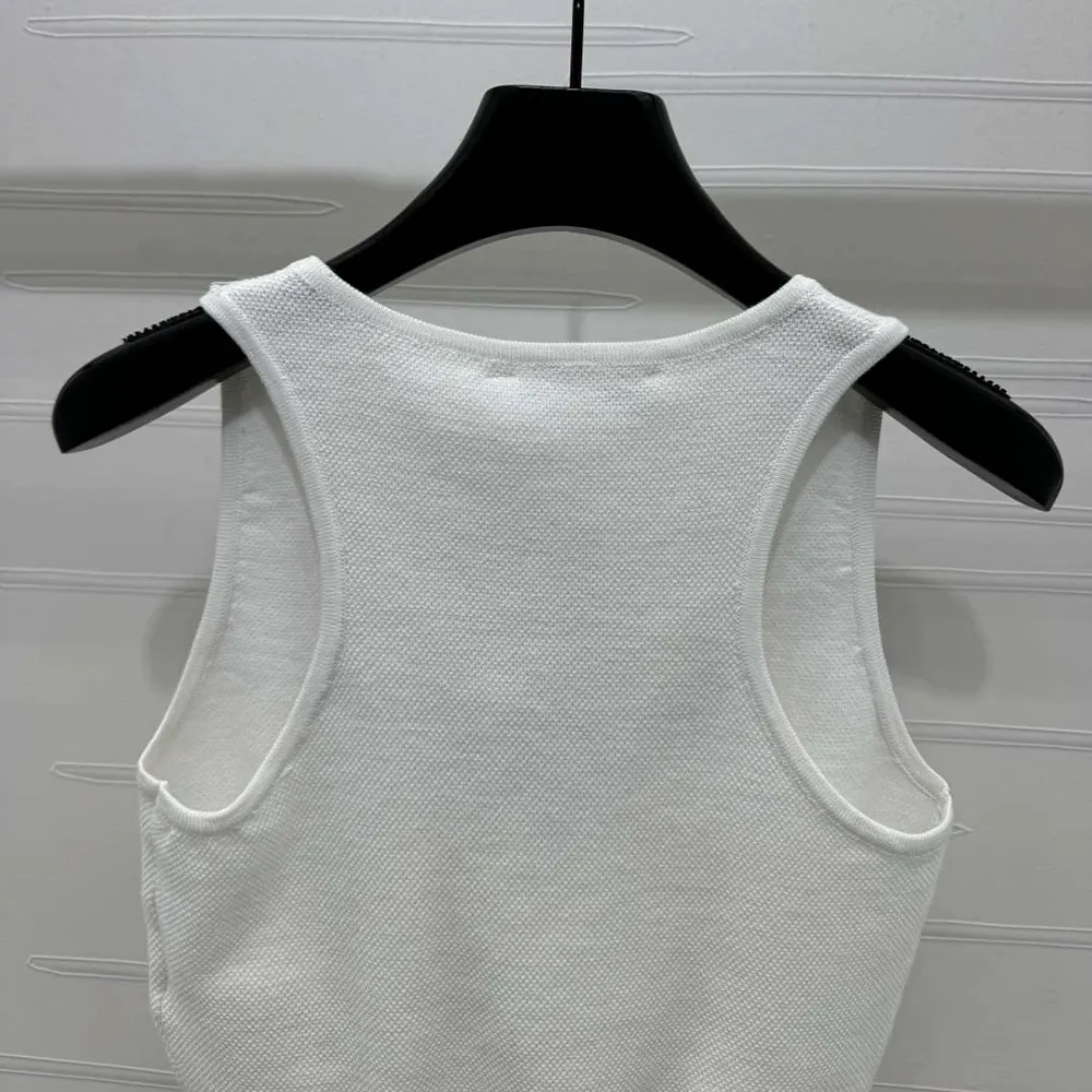 Dior Women Vibe Cropped Tank Top White Technical Mesh with Three-Tone Signature