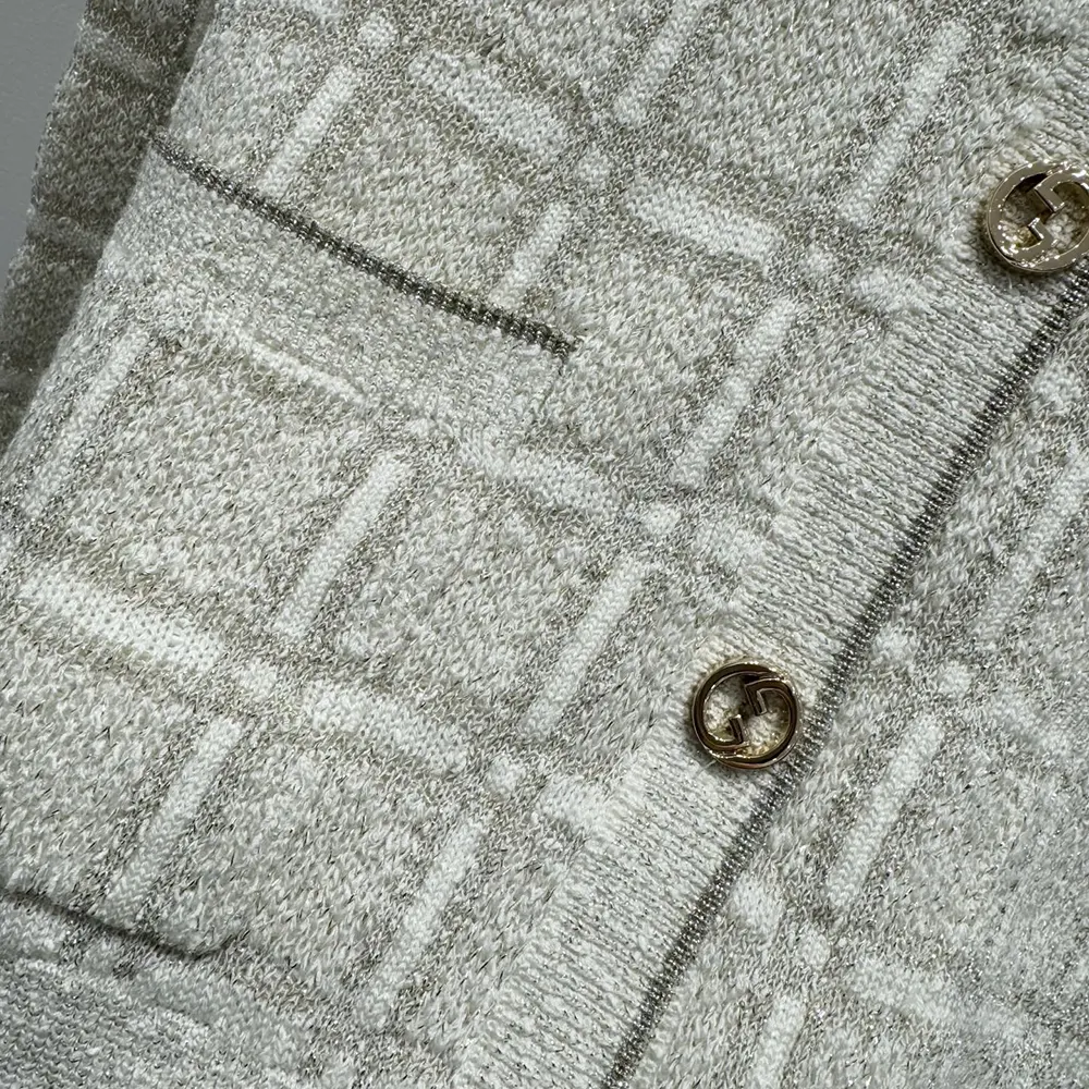 Gucci Women Wool and Lame Check Jacquard Cardigan 805754XKEDI9237