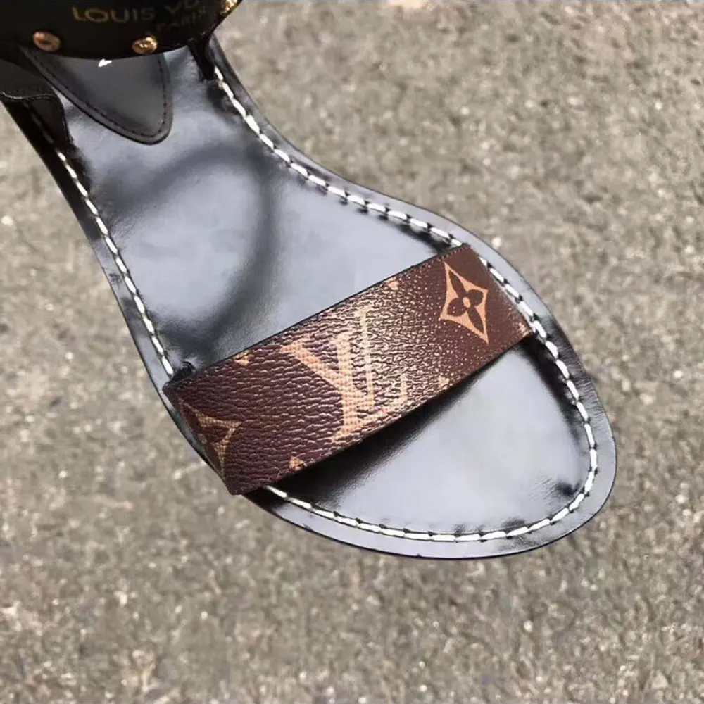 Louis Vuitton LV Women Black Leather and Monogram Canvas Gladiator Sandals